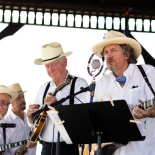 Shawn Camp, Jeff White, Charlie Cushman, and Johnny Warren of the Earls of Leicester perform at The Scruggs Sessions. Photo by Cora Wagoner