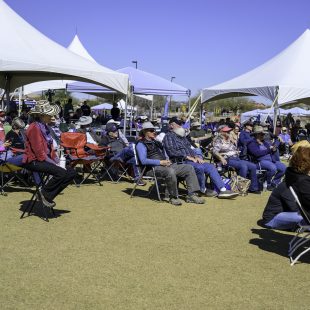 Saturday morning festival goers ready for the bluegrass action.
